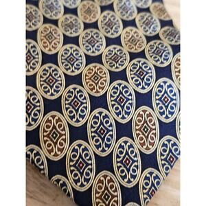 Mark Alexander Tie Geometric Medallion Navy Blue Neck Tie Office Gift Career EUC